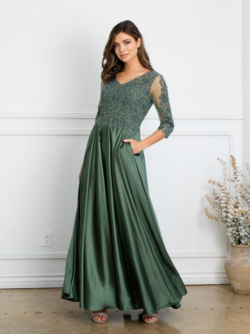 Eva USA EV5286 Long Sleeve Detailed Lace Dress with Soft Lining