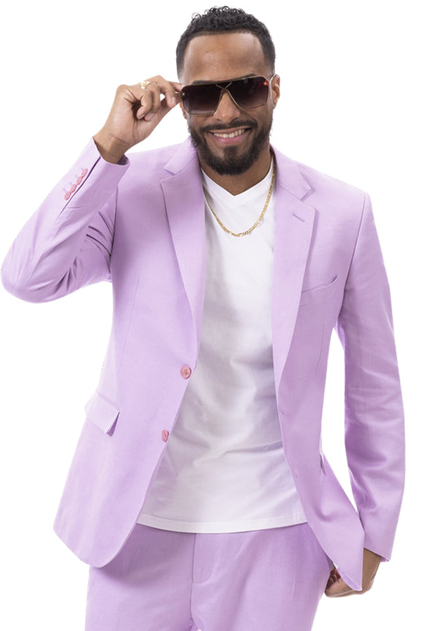 "Lilac Lavender Men's Summer Linen Suit - Modern Fit Casual Style"