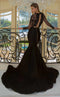 Jessica Angel JA534 Long Sleeve Fitted Cutout Train Evening Jersey Lace Dress