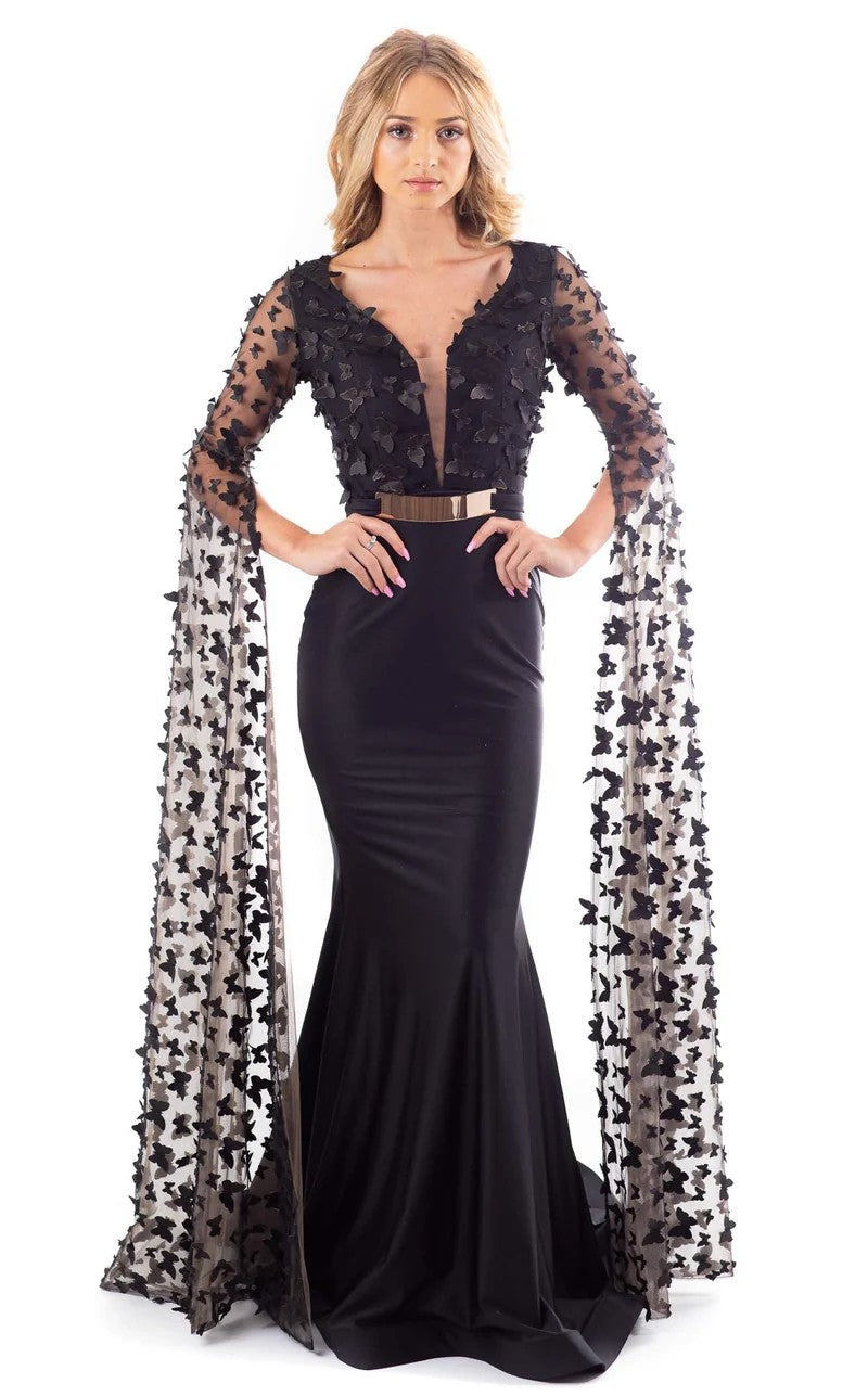 Jessica Angel JA553 V-Neck Long Sleeve Mermaid Evening Formal Dress