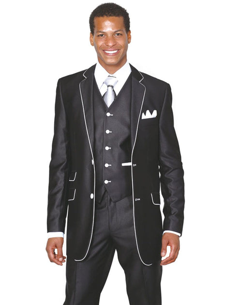 Mens 2 Button Vested Trim Tuxedo in Black