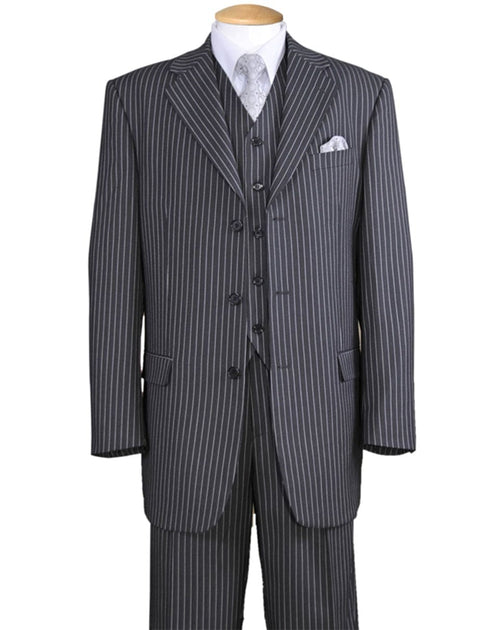 Gangster Suit - Mobster Suit - Mafia Suit For Mens 3 Button Notch Lapel Bold Pinstripe Gangster Suit in Grey