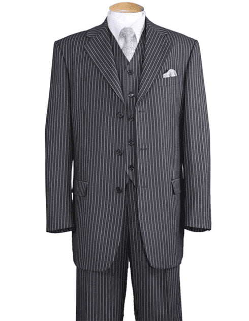 Mens Pimp Suit -Gangster Suit - Mobster Suit - Mafia Suit For Mens 3 Button Notch Lapel Bold Pinstripe Gangster Suit in Grey