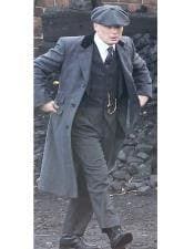 Thomas Shelby Tench coat Men's Black One Chest Pocket Three Button Peaky Blinders Suit - Peaky Blinders Outfit + Hat - AlbertoNardoniStore