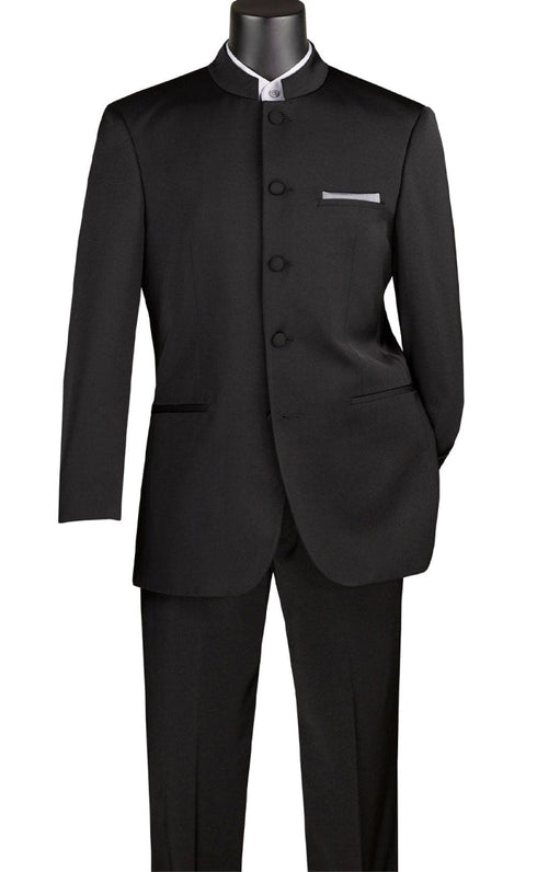 Master Collection - Regular Fit Men's 2 Piece Banded Collar Tuxedo Black