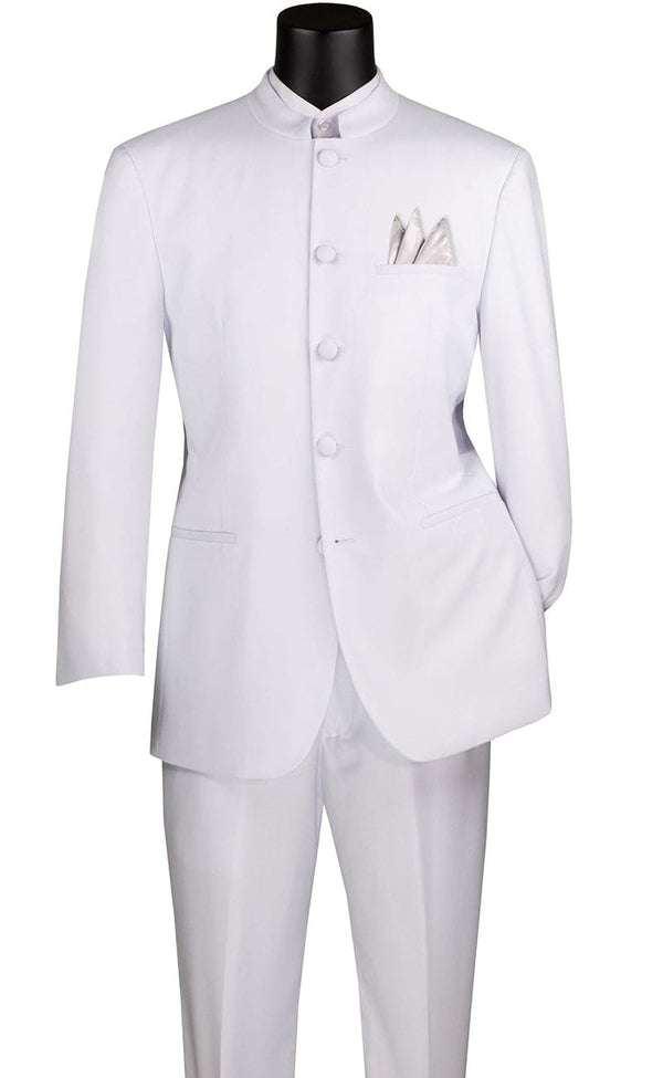 Master Collection - Regular Fit Men's 2 Piece Banded Collar Tuxedo White