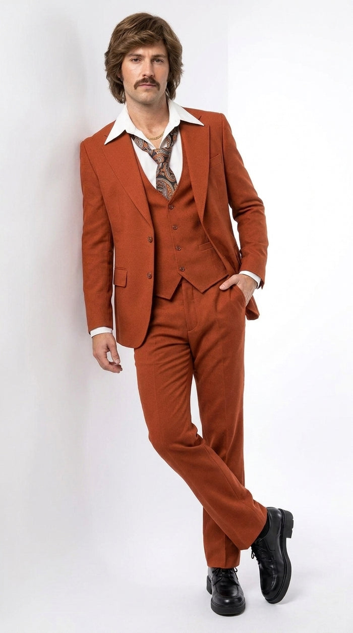 Men’s Burnt Orange 3-Piece Suit – 1970s Disco, Retro Rockabilly, Prom and Party Suit