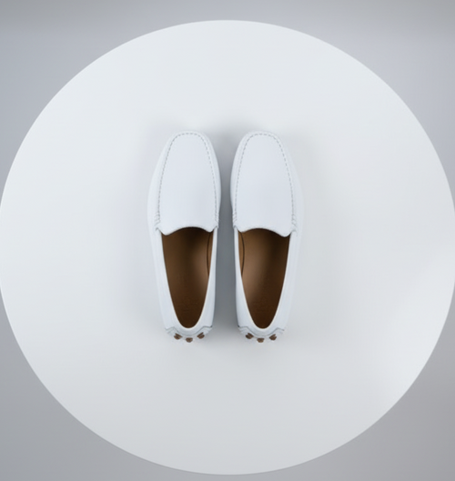 Men’s Mundo White Leather Loafers – Classic Slip-On Dress Shoes for Casual and Formal Wear