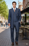 Men’s Cotton Denim Three-Piece Suit – Modern Blazer Denim Suit with Vest and Trousers Pleated Pants Classic Fit