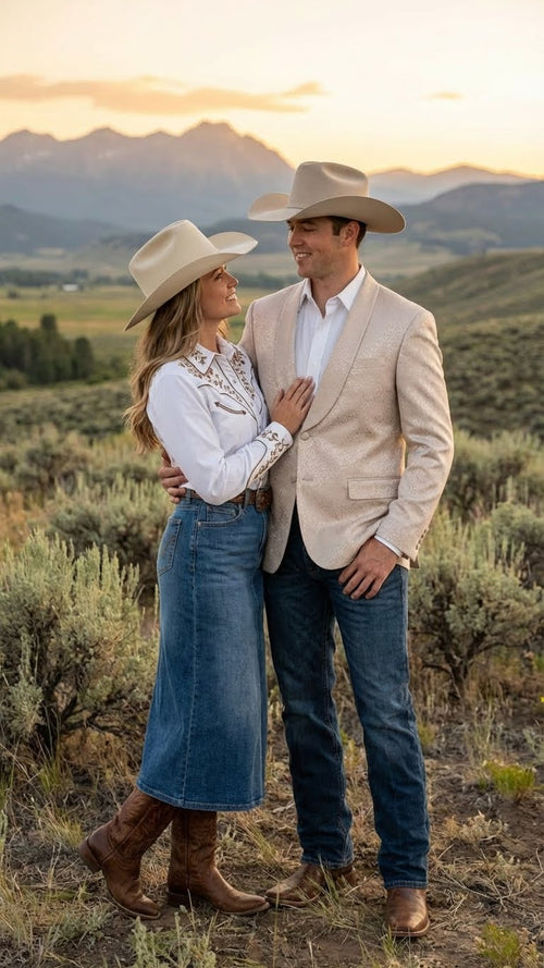 Menâ€™s Tan Khaki Beige Cream Champaign Paisley Western Blazer Jacket, Embossed Dress Sport Coat for Wedding Party Rodeo Style