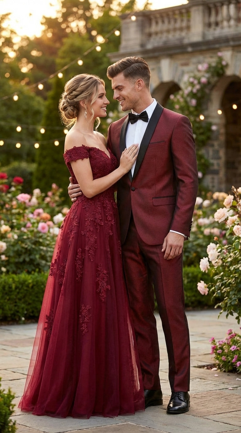 Mens Shiny Burgundy Satin Tuxedo Jacket with Black Shawl Lapel | Formal Wedding & Prom Blazer - Sharkskin Fabric