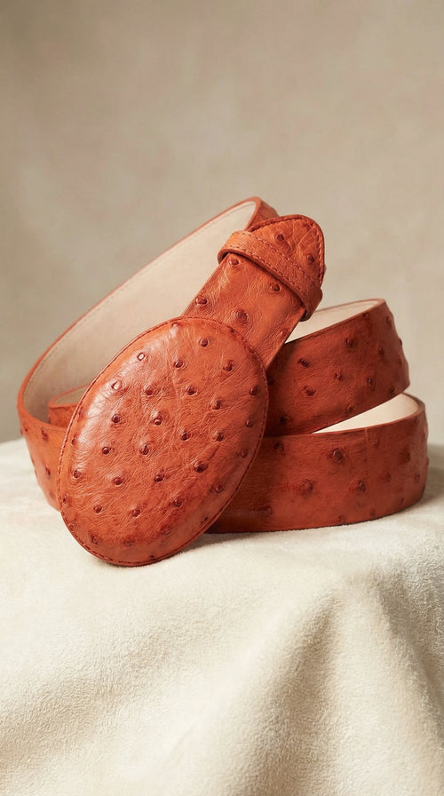 Men’s Orange Rust Copper Genuine Leather Belt with Textured Finish – Classic Dress Belt for Formal and Casual Wear