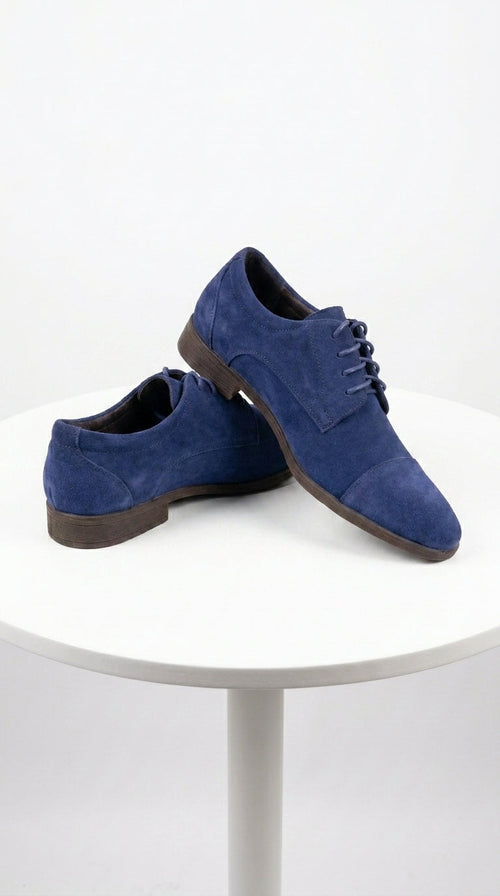 Men's Navy Blue Suede Cap Toe Dress Shoes Classic Lace Up Formal Wedding and Prom Shoes Velvet Fabric | Alberto Nardoni Men's Navy Blue Suede Cap Toe Dress Shoes Classic Lace Up Formal Wedding and Prom Shoes Velvet Fabric | Alberto Nardoni