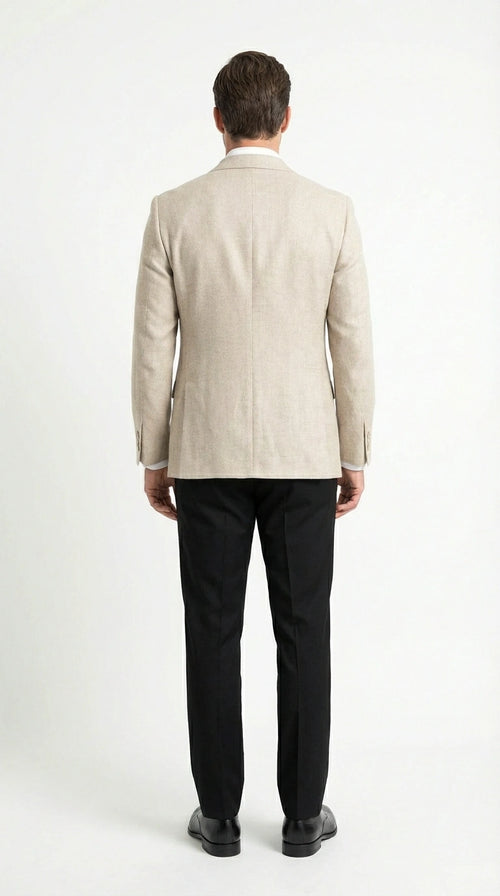 Zacchi Men’s Beige Hopsack Blazer – Classic Two Button Sport Coat with Peak Lapel Formal Jacket