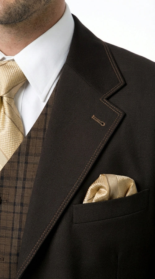 Men’s Dark choclate Brown Three Buttons 3 Piece Suit – Classic Brown 3PC Wedding, Church and Business Formal Suit for Men