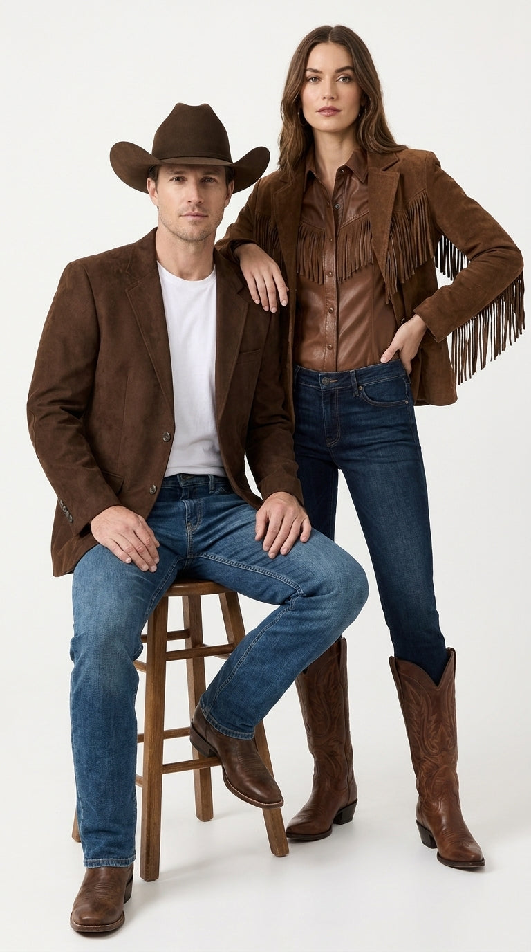Men’s Brown Suede Western Blazer – Cowboy Sport Coat Jacket for Weddings & Country Wear