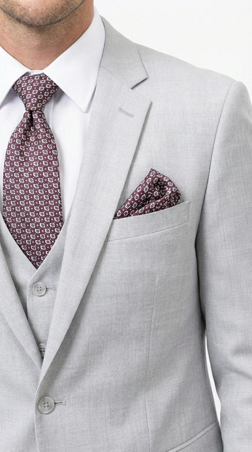 Men’s Light Grey Sharkskin 3 Piece Suit – Two Button Vested Modern Formal Business Suit for Wedding in silver Ice Gray