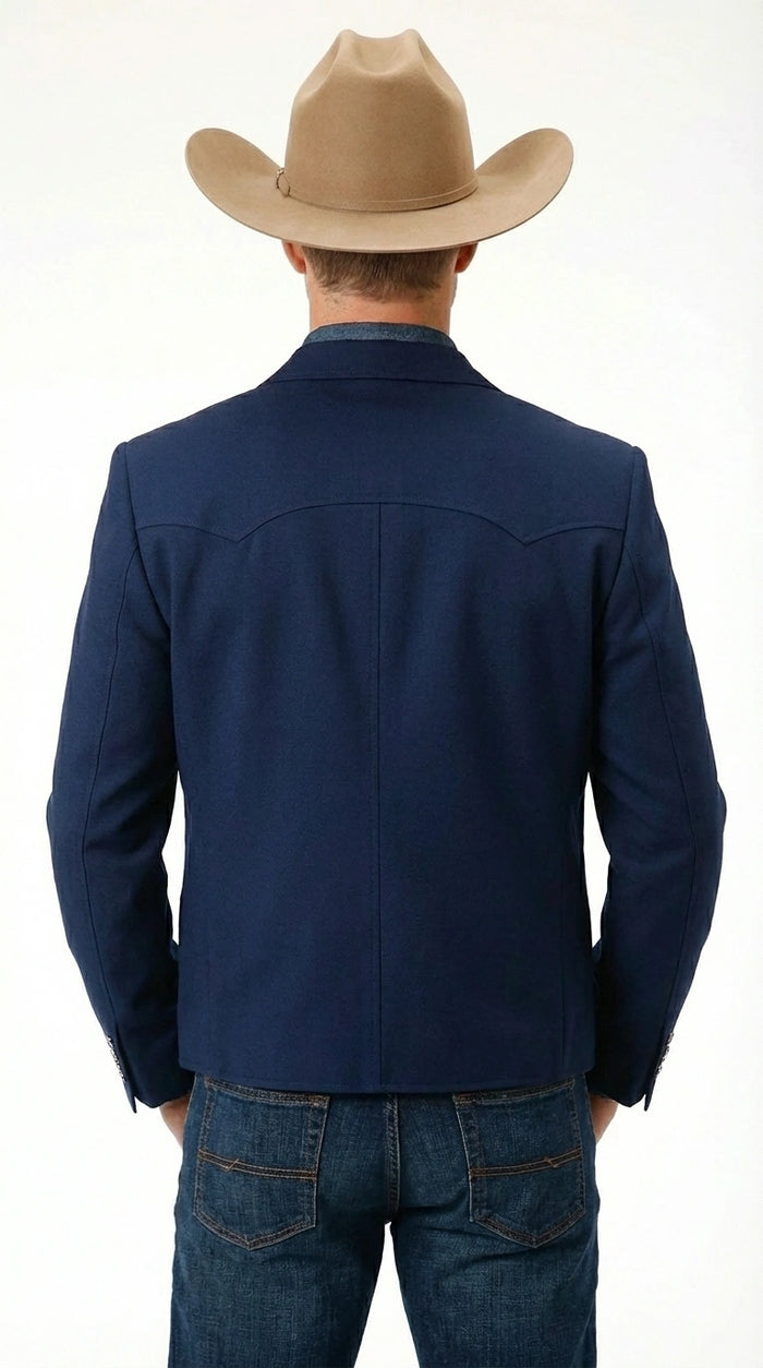 Mens Navy Blue Western Blazer Set – Cowboy Style Jacket and Pants Outfit Classic Country Western Blazer