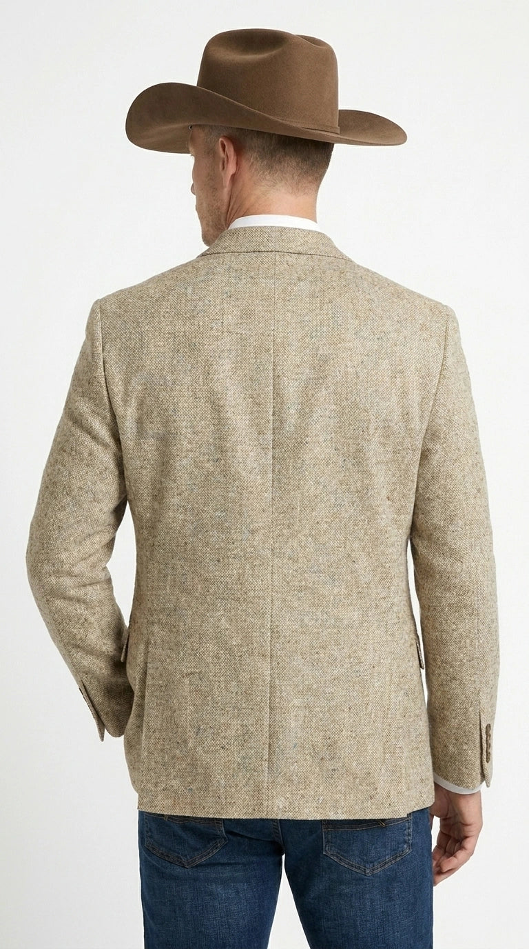 Men’s Light Tan Sand Tweed Cowboy Blazer – Country Style Western Jacket for Casual, Ranch, Saco Para Vaquero