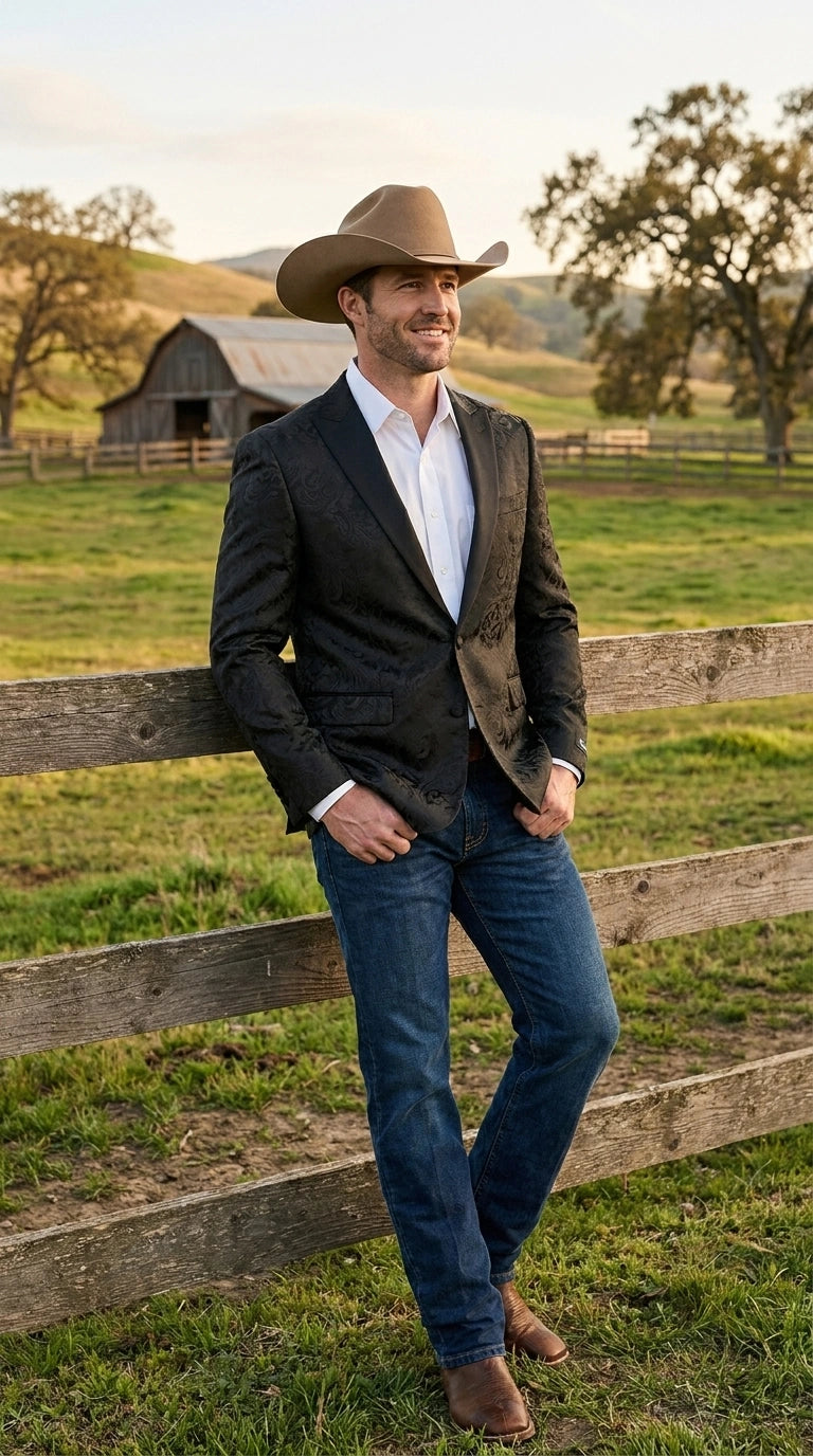 Men’s Black Paisley Western Cowboy Blazer – Classic Western Style Formal Jacket, Elegant Country Blazer Coat - saco para vaquero
