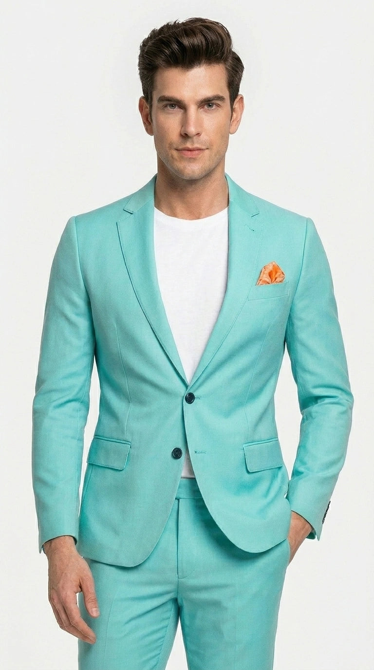 Men’s Turquoise 2 Piece Suit with Jacket and Pants, Formal Wedding Suit for Prom, Parties, Summer Events, and Special Occasions