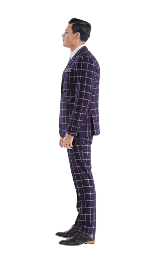 Mens Vested Gangster Plaid Pattern 1920's Suit in  Burgundy