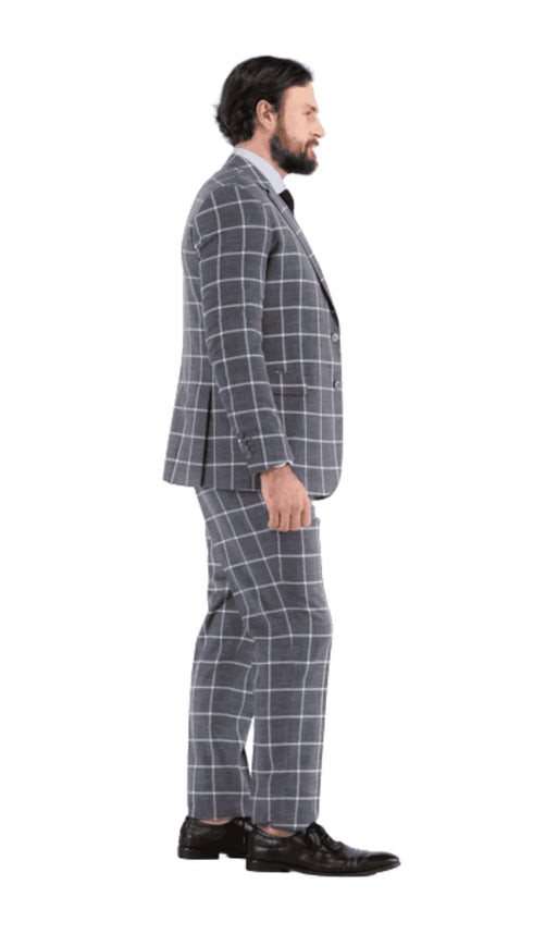 Mens Vested Gangster Plaid Pattern 1920's Plaid Suit in Grey