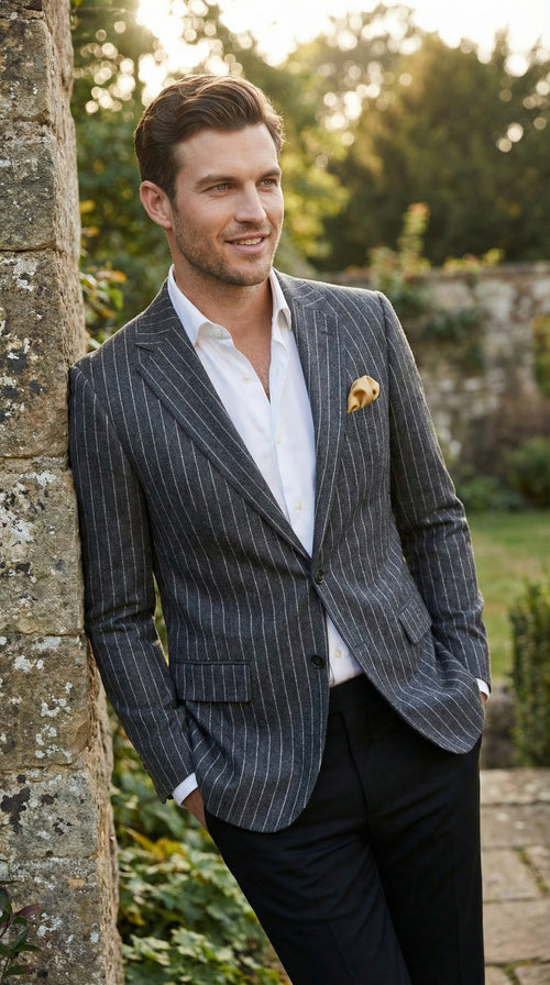 Mens Charcoal Pinstripe Blazer – Classic Tailored Formal Jacket for Business, Office and Evening Wear