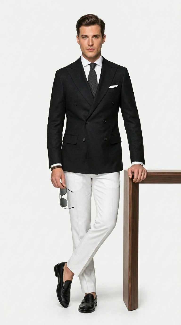 Men’s Black Double Breasted Blazer, Formal Wedding Business Casual Sport Coat Jacket