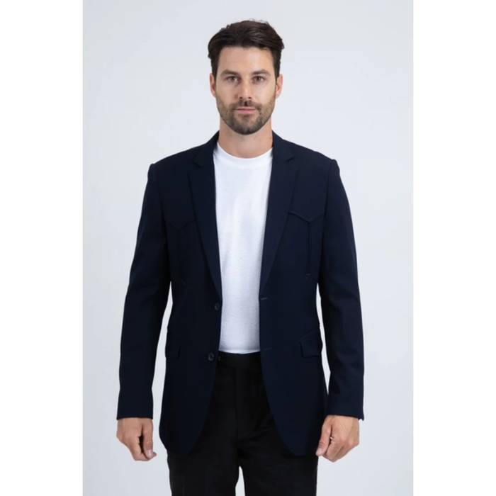 Mens Double Button Western Blazer - Navy