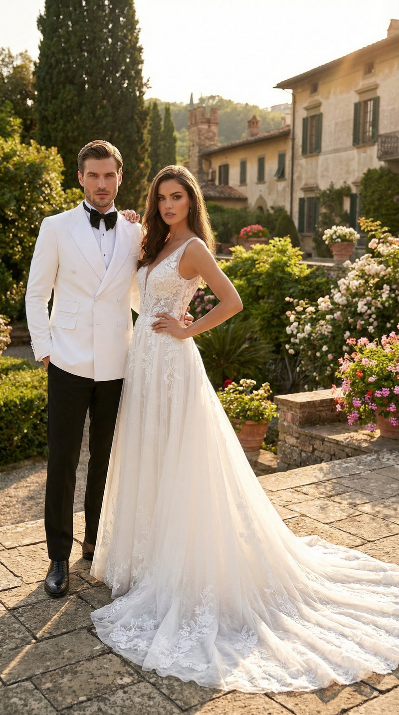 Mens White Double Breasted Dinner Jacket with Black Pants – Formal Tuxedo Set