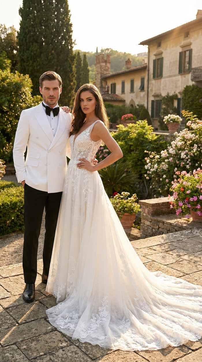 Mens White Double Breasted Dinner Jacket with Black Pants – Formal Tuxedo Set