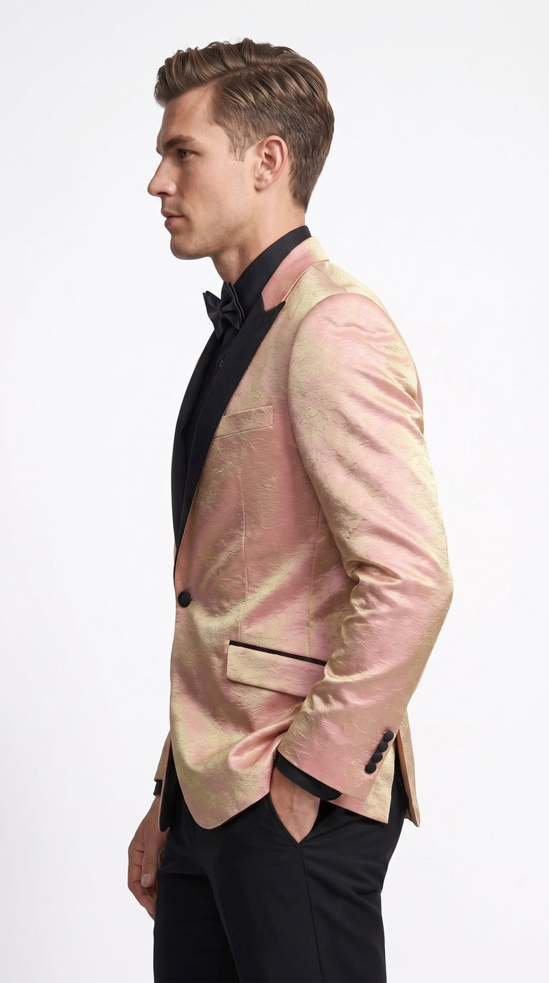Men’s Rose Gold Tuxedo Jacket – Black Peak Lapel Wedding, Prom and Formal Dinner Blazer