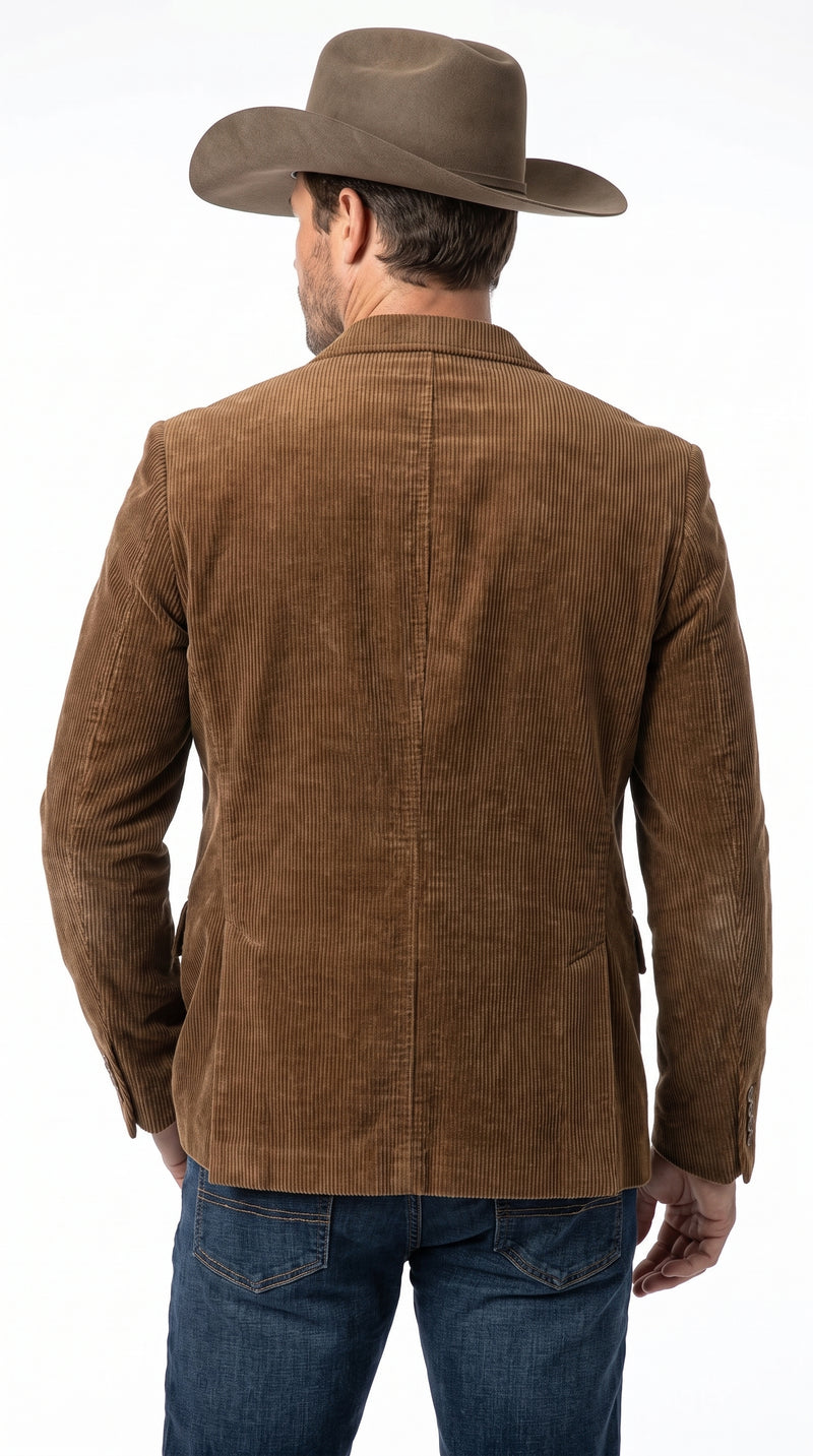 Men’s Brown Corduroy Country Blazer – Two-Button Western Sport Coat for Casual