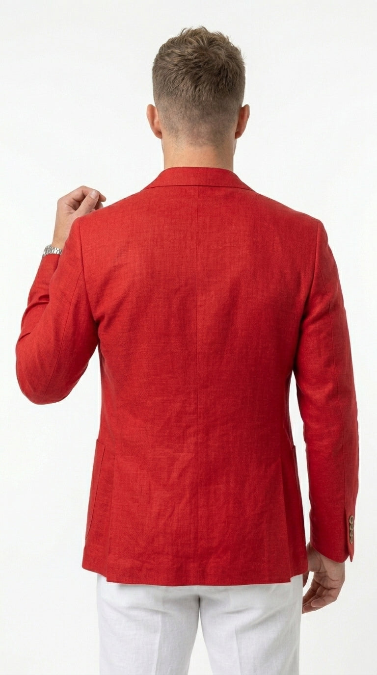 Men’s Red Linen Blazer, Lightweight Business Casual Wedding Sport Coat Jacket