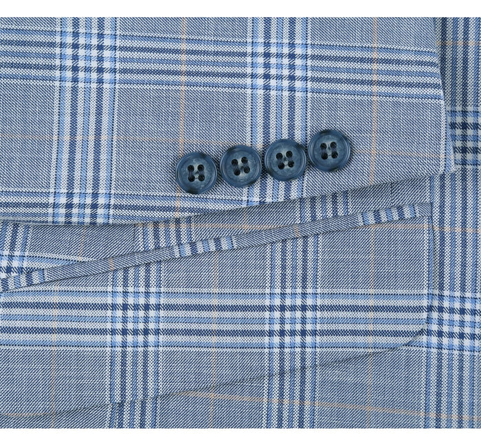 293-3 Men's 2-Piece Slim Fit Notch Lapel Stretch Windowpane Suit