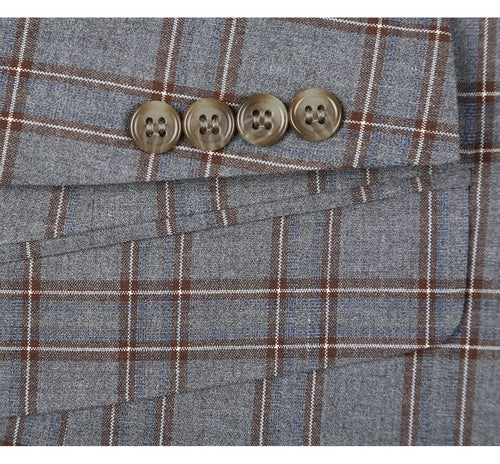 293-7 Men's Two Piece Slim Fit Stretch Windowpane Check Dress Suit