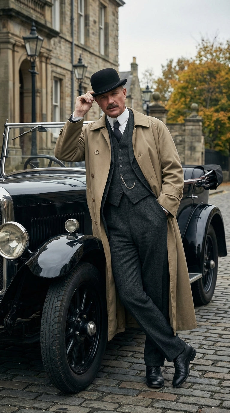 Men's Beige Cotton Trench Coat Suit Package – Classic Long Overcoat