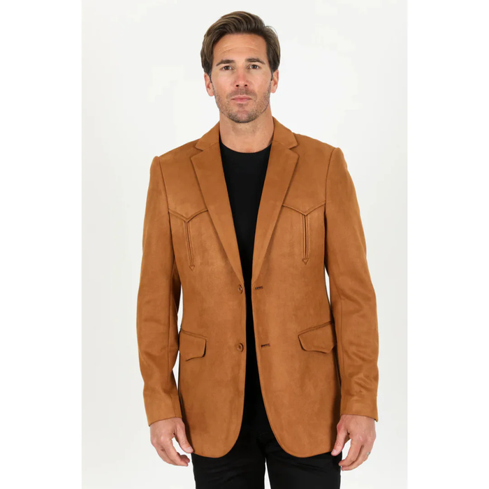 Mens Double Button Faux Suede Blazer- Camel