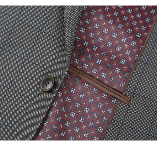 292-2 Men's Two Piece Classic Fit Windowpane Check Dress Suit