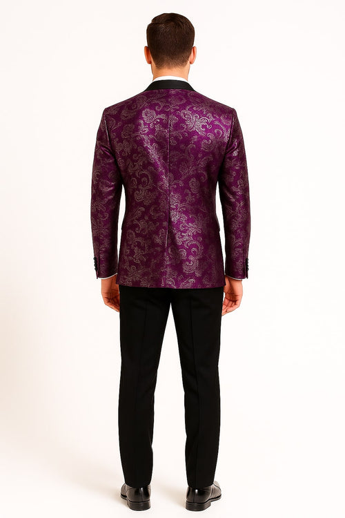 Men's Purple and White Twotoned  Paisley Tuxedo Jacket with Black Satin Lapel â€“ Formal Prom and Wedding Blazer