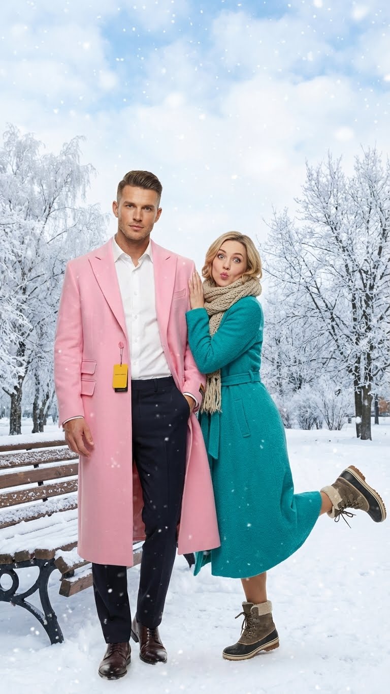 Men's slim fit pink wool blend overcoat. Single-breasted, notched lapels, knee-length. Tailored design for a stylish look.
