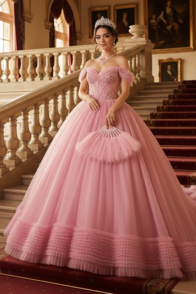 Masquerade Ball Gown Ruffle Short Sleeves Gala Dress By Layla K LK266