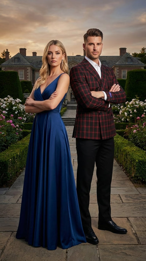 Men’s Black and Red Check Double Breasted Blazer – Sport Coat Jacket Windowpane Sportcoat Slim Fit