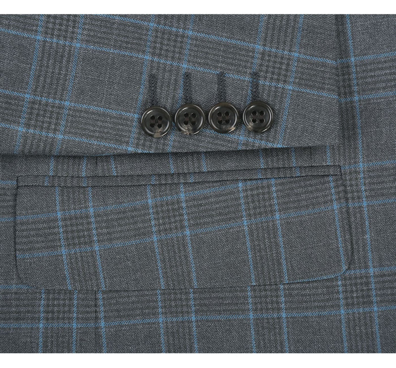 293-5 Men's Two Piece Classic Fit Windowpane Check Dress Suit
