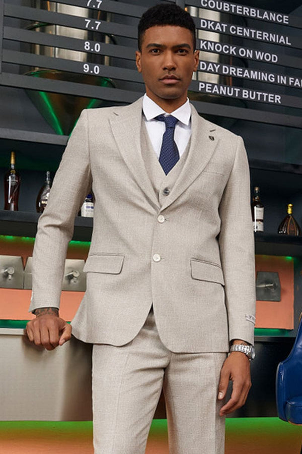 "Mens Stacy Adams Suit - Stacy Adams Suit Men's Summer Suit - Two Button Vested in Stone Grey"