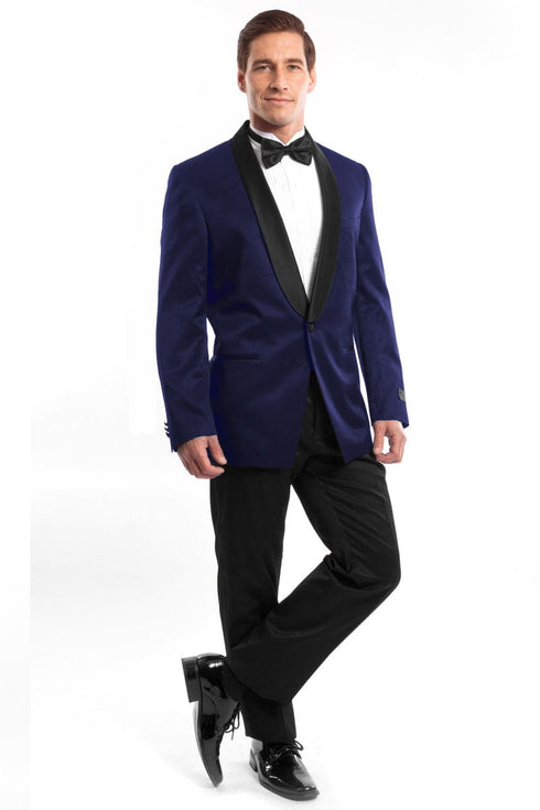 "Slim Fit Men's Shawl Tuxedo - Navy Satin Birdseye"