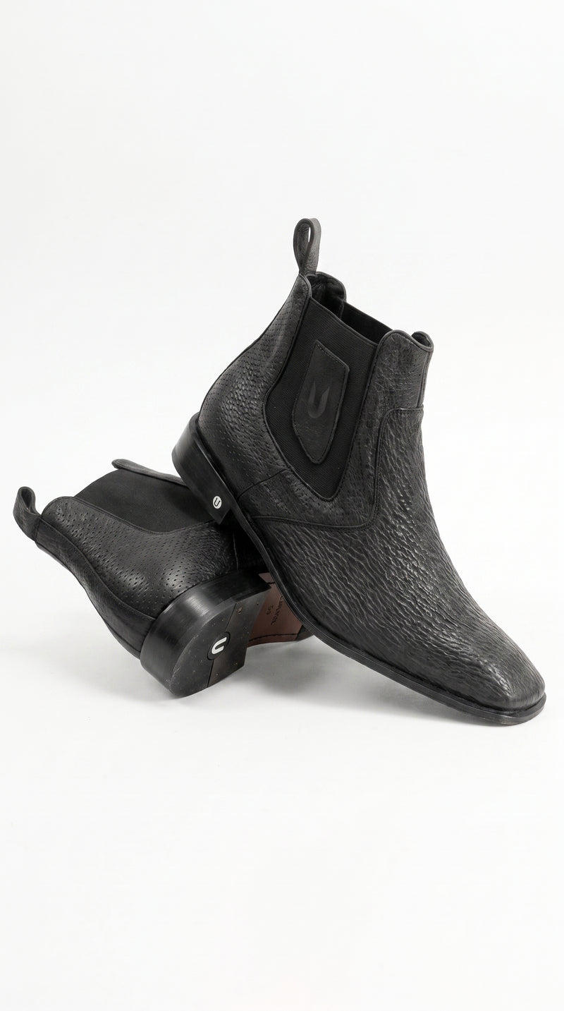 Men’s Shark Skin Cowboy Boots – Black Exotic Leather Western Chelsea Ankle Boots by Vestigium
