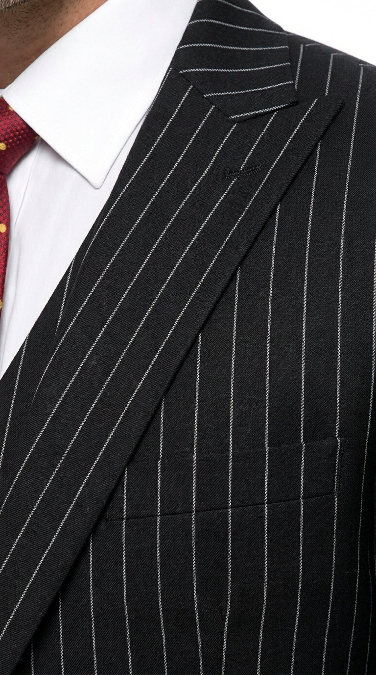 Men’s Beetlejuice Black Pinstripe 3 Piece Suit – Vintage Gothic Halloween Costume Suit