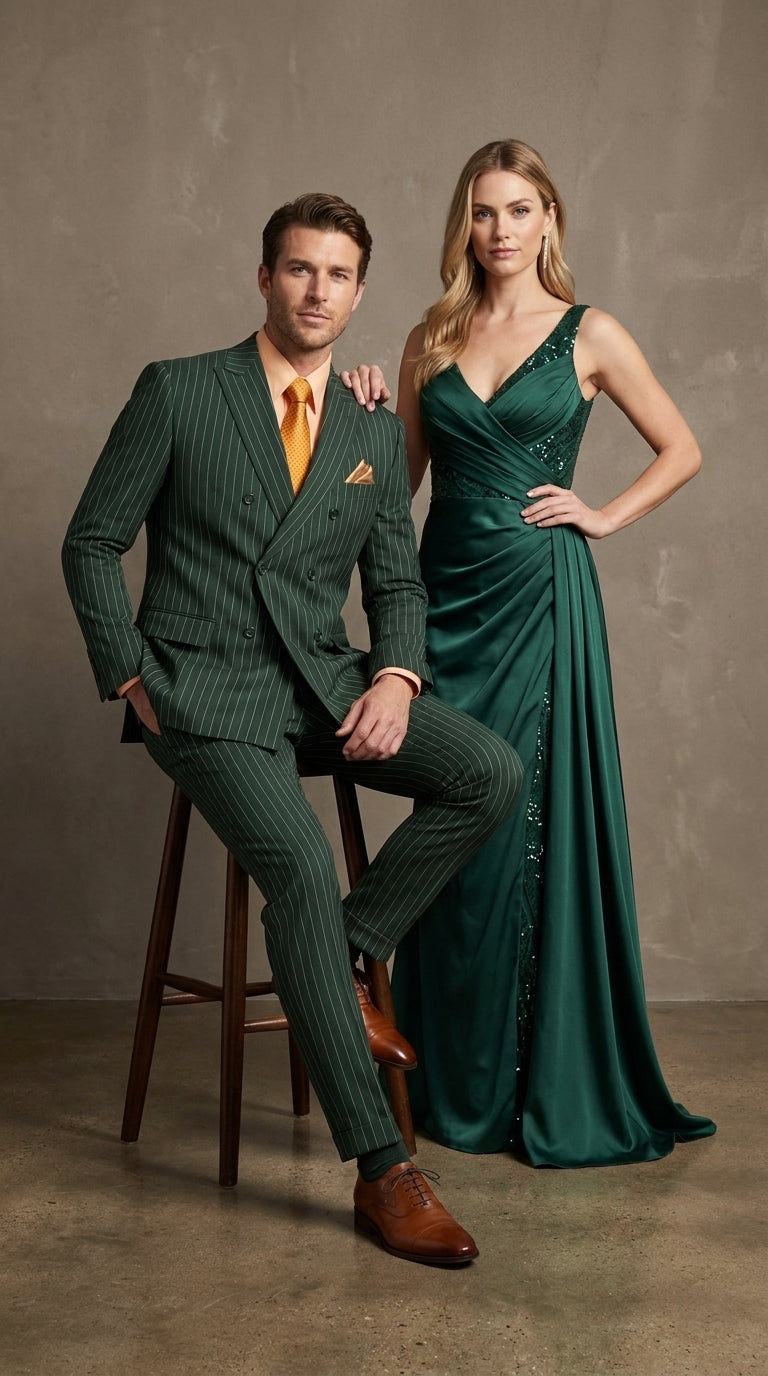 Men’s Hunter Green Pinstripe Double Breasted Suit – Vintage 1920s Great Gatsby Gangster Style